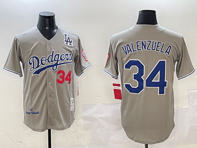 Men Los Angeles Dodgers 34 Valenzuela Grey Throwback Game 2025 Nike MLB Jersey style 3134